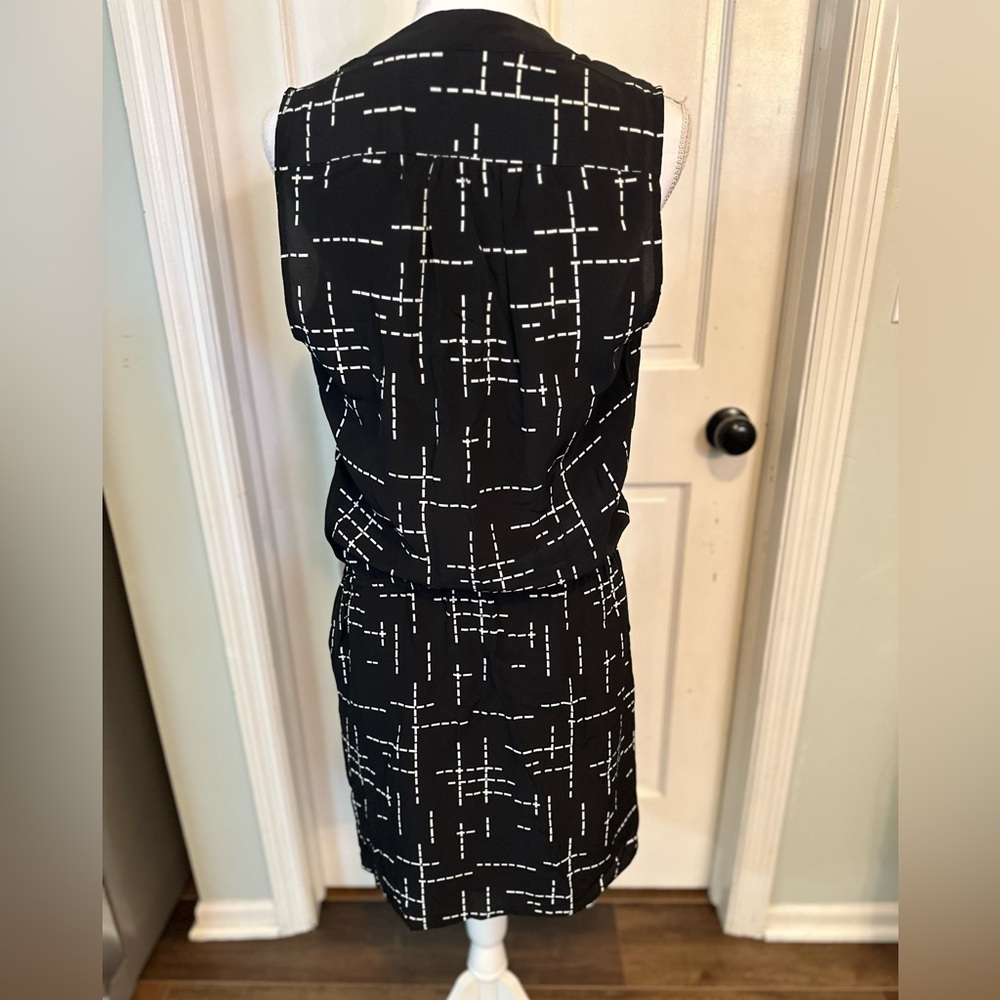 Pendleton 100% Silk Black White‎ Sheath Dress Lined Sleeveless Small Pockets - Picture 6 of 11